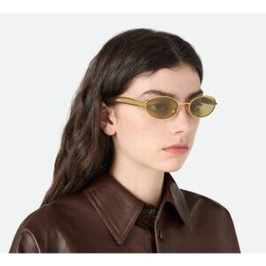 NEW BOTTEGA VENETA SUNGLASSES GOLD WOMEN OVAL EYEWEAR BOTTEGA VENETA BV1386S 006